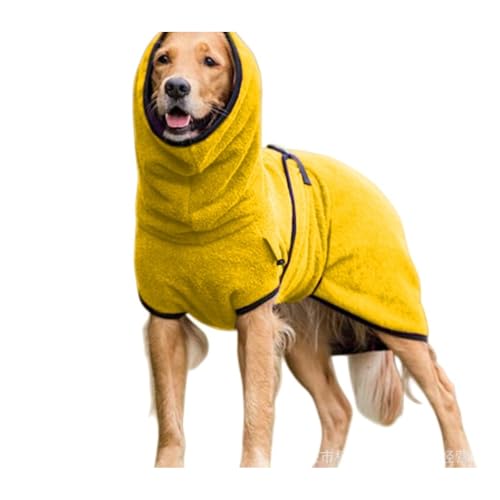 Lamantt犬用バスローブタオル、大型犬用バスローブ、柔らかく、調節可能、ペット用速乾コート、吸水性タオル、大型・中型犬用フード付きスウェットシャツ、犬用バス用品、ハーネスバックル、厚手の暖かい服、プルオーバーペット用無地犬服 (黄色,S)