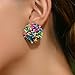 Bohemian Handmade Colorful Seed Beaded Earrings,Vintage Wrapped Cluster Rainbow Rice Beads Stud Round Piercing Post Ear Fashion Statement Earrings Jewelry for Women (White)