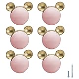 Evionlin 6 pcs Pink Mouse Cute Cartoon Ceramic Cabinet Handles Kitchen knobs Door Pull Drawer Pulls for Kitchen Wardrobe Children's Room