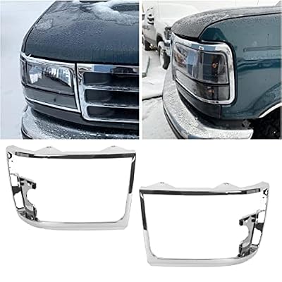 HECASA Headlight Chrome Trim Bezel Compatible with 1992-96 Ford Bronco F150 Truck 1992-97 F250 F350 F450 Truck RH & LH Headlamp Doors Pair Set
