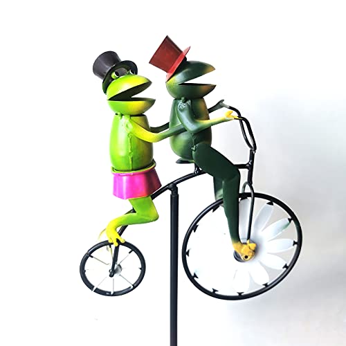 Sylcy Frog On A Vintage Bicycle Wind Spinner, Metal Frog Couple Wind Spinner Bicycle Yard Art, Garden Stakes Weathervanes Sculptures With Stainless Rod #TOP4