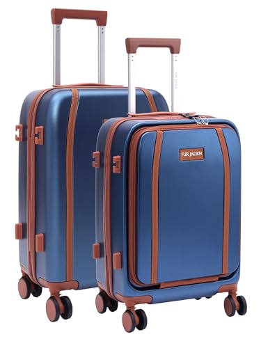 Image of FUR JADEN The Wayfarer Polycarbonate Travel Luggage Suitcase with 8 StealthTech Silent Shock Absorbing Wheels, TSA Lock & Aviation Grade Telescopic Trolley (Cobalt Navy, TechPro Set)