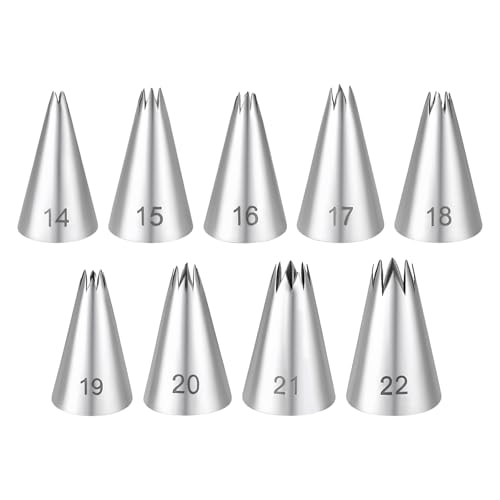 Stainless Steel Star Piping Tips Set, 9 Piece French Star Tube Frosting Nozzle Kit Open Stars Piping Tips Set Pastry Decorating Tip For Cupcakes Cookies Cakes (Small Size) Stainless Steel Star Piping Tips Set, 9 Piece French Star Tube Frosting Nozzle Kit Open Stars Piping Tips Set Pastry Decorating Tip For Cupcakes Cookies Cakes (Small Size)