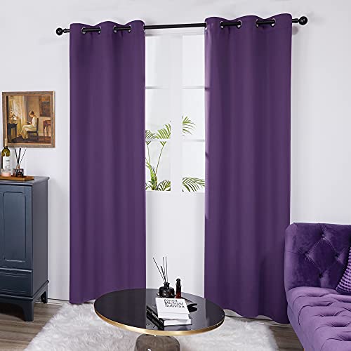 Deconovo Room Darkening Blackout Curtain For Bedroom, Noise Reducing Thermal Insulated Blackout Window Curtains For Patio Door, Set Of 2, Each 42X84 In, Purple Grape #TOP2