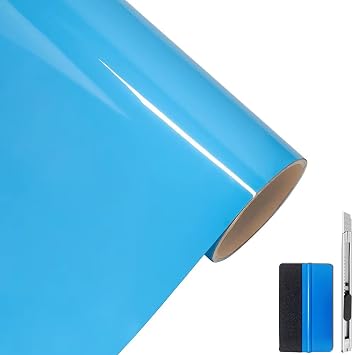 LZLRUN Ultra Gloss Sky Blue Car Vinyl Wrap Self Adhesive Film 1ft x 5ft