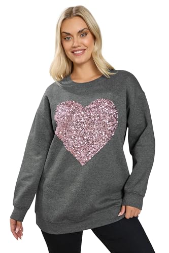 Yours Curve Sequin Embellished Heart Sweatshirt - Women's - Plus Size Curve Grey