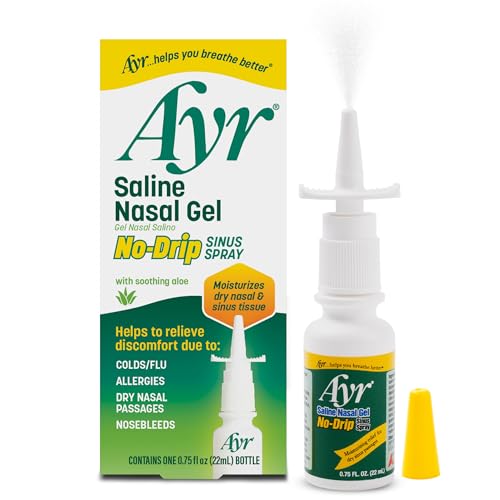 Ayr Saline Nasal Gel No-drip Sinus Spray With Soothing Aloe Vera, 0.75 Fl Oz Spray Bottle, (Pack of...