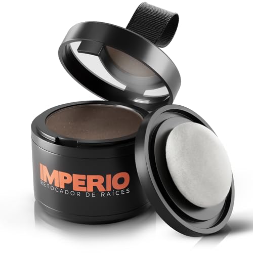 Retocador de raíces en polvo IMPERIO - Corrector capilar para densificar el cabello de mujeres y hombres, maquillaje capilar resistente al agua para cubrir raíces - 4 g (castaño medio)