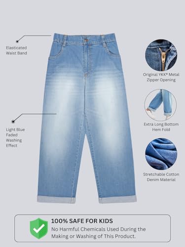 Image of olele Girls Super Jeans Collection for 4-14 Yrs | Stretchable Cotton Denim Trousers | Blue Jeans for Kids | Baggy Denim Pants | Cargo Pants for Girls