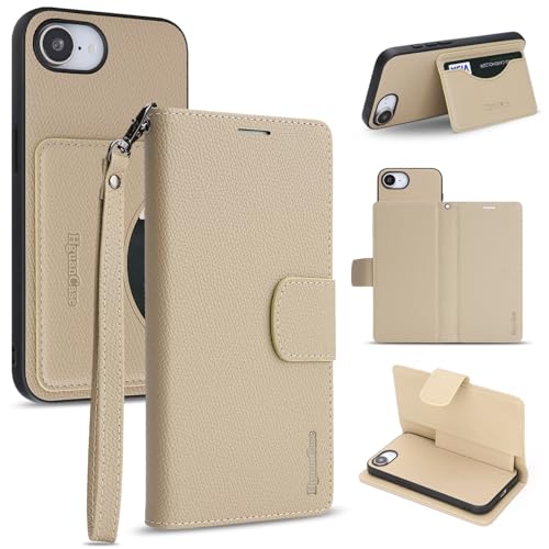 �yRFID �J�[�h���[�z iPhone 17e / 16e �p �P�[�X 2in1 �蒠�^ PU���U�[ �}�O�l�b�g �J�����ی� �X�g���b�v�t�� �ϏՌ� �A�C�t�H�� �J�o�[ (�x�[�W��)