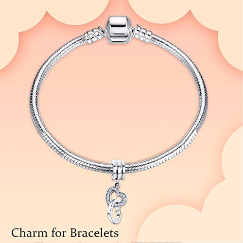 Image of Jewelry Charm Interlocking Hearts Dangle Charm Beads fit Bracelets Necklace,925 Sterling Silver Pendant Beads,Christmas Halloween Birthday Valentine's Day Gifts for Women Wife