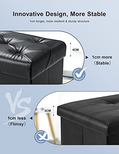Nicehill Storage Ottoman With Wooden Legs, Faux Leather Ottoman With Storage For Living Room, Bedroom & Hallway, Folding Storage Ottoman Bench Support 350Lbs, Ottoman Foot Rest, 30" Black Ottoman #TOP4