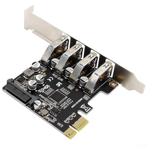 Adattatore USB 3.0 a 4 porte per PCIe che supporta velocità di trasferimento di 5 Gbps, conforme alle specifiche PCI Express 3.0 e XHCI 1.0