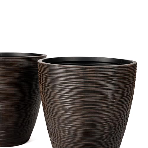 Image of RTS Home Accents Newport 50‑Gallon Flat‑Back Rain Barrel with Stand & Planter Bundle - Bronze | Removable Lid, UV-Stabilized Outdoor Water Storage