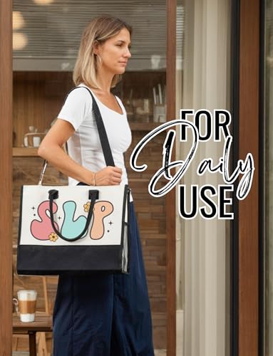 Bolsa tote de lona para terapia del habla con cierre superior miniatura 2