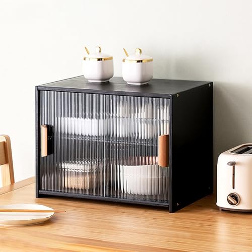XCLOOZGL Small Kitchen Pantry Cabinet, Bamboo Sideboard with Glass Doors,Cupboard