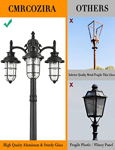 Cmrcozira Triple-Head Street Light With Outlet, Nautical Style Outdoor Post Light, Ip65 Outdoor Lamp Post Lights With Clear Seeded Glass, Outdoor Street Light Matte Black For Street, Garden, Driveway #TOP7