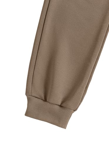 Image of Hilinker Girls 2 Piece Outfits Cute Ruffled Long Sleeve Top and Sweatpants Workout Clothing Set Brown 9-10 Year