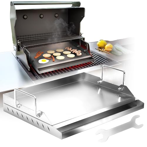 Universal Griddle for Gas Grill, 18" Stainless Steel Griddle Pan, Nonstick Flat-Top Griddle with Grease Groove & Removable Handles - Ideal for Flat Grills and Outdoor Cooking