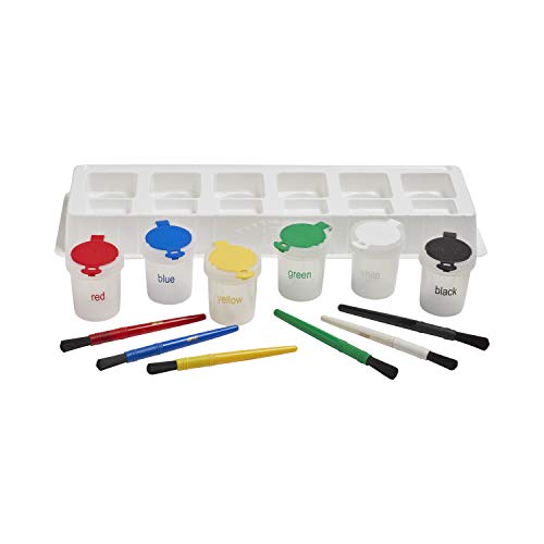 ECR4Kids No-Spill Paint Cups - Mini Trilingual Cups Set & Matching Paint Brushes