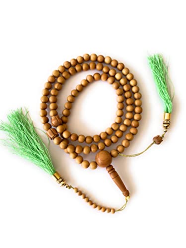 Image of RDK Sandalwood (Chandan) Islamic Tasbih Prayer Mala Beautiful Engraved Allah Mohammad TASBEEH /Muslim Prayer Beads /TASBIH /SIBHAA Islamic Salat Prayer Tasbeeh 100 Beads (6 MM)