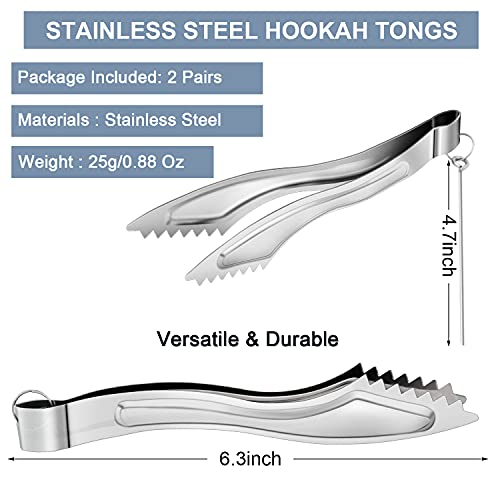 Shisha Zangen - Dicke Edelstahl Shisha Kohlezange mit Folienstanzer 16 cm Lang Robuste Heavy Duty Shisha Zubehör für Rauchen Shisha Holzkohle BBQ Küche Haushaltsgeräte 2 Paare (Silvery)