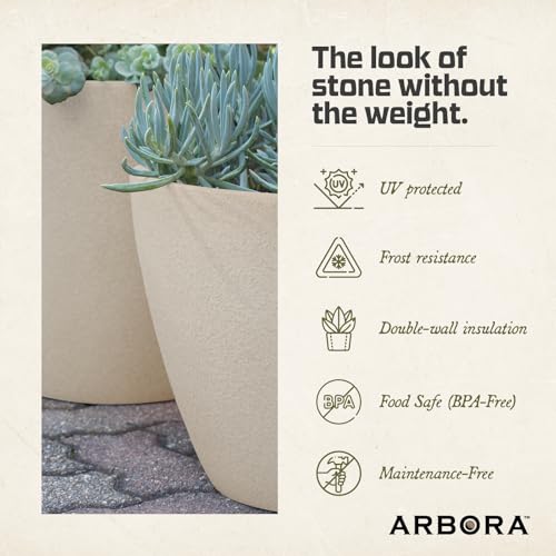 ARBORA 16\" Valencia Polyresin Indoor and Outdoor Planter with Classic Cream Finish - Durable, Weatherproof, Lightweight, Large Plant Pot for Patio, Garden, Deck, Entryway