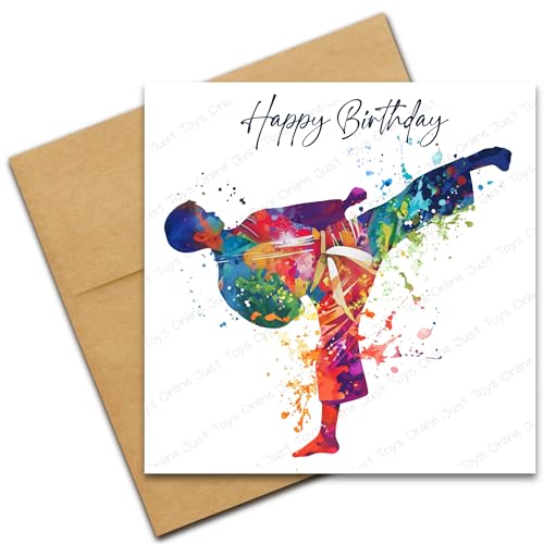 Martial Arts Happy Birthday Card, Judo Karate Taekwondo Jiu-Jitsu, Colourful Abstract Boy