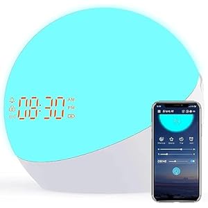 Alarm Clock for Kids Smart Clock Sunrise Wake Up Light with Bluetooth Speaker,4 Alarms,Snooze,Night Light for Bedrooms BLE APP Control(NOT WiFi)