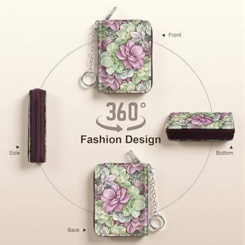 Image of Mayski Credit Card Holder, Zipper Credit Card Wallet for Women, Small Accordion Card Cases Holder, KeyChain Wallet, Business Card Holder(Happy Flower 01)
