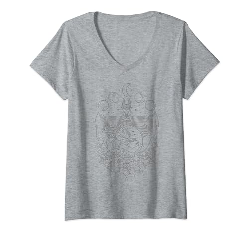 T-shirt col V Maleficent Disney en line art portrait au tracé graphique épuré