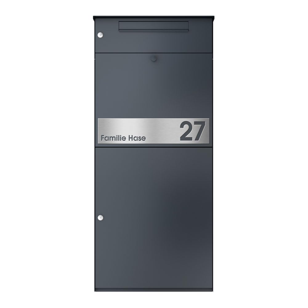KNOBLOCH Briefkasten mit Paketbox KNOBOX PRO 11 - mit Gravur personalisiert, XXL Paketkasten, rostfrei wetterfest, Anthrazit RAL7016