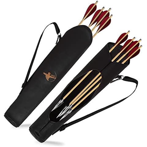 Daskz Leathers Archery Arrow Quiver Back Waist Shoulder Strap Bag for Right Arm (Black (Right Arm)) Cover
