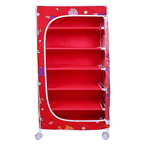 Image of Little One's | 6 Shelves Baby Foldable Wardrobe | Aquatic Red (Made in India, ISI Certifed) - Fabric, LW6 /FR