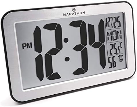 Marathon CL030033SV Commercial Grade Panoramic Atomic Wall Clock with Table Stand - Brushed Silver - Batteries Included (Renewed)