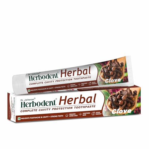 Herbodent® Dentifricio a base di chiodi di garofano, 185 g, confezione da 1, erbe naturali, olio di chiodi di garofano, babool, bakul e altro, dentifricio per uso quotidiano