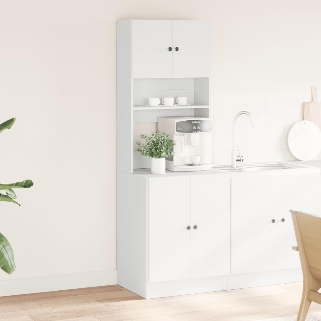 Küchenschrank Weiß aus Holzwerkstoff 60 x 50 x 180 cm, Hochschrank mit Schublade, Tür, Regal, Stauraum für Küche, Esszimmer, Flur und Haushalt
