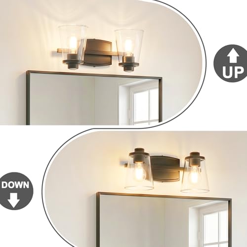Image of Bathroom Light Fixture, 14 Inches 2-Light Matte Black Vanity Light
