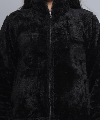 Image of Women's Ultra-Soft Plush Fleece Winter Jacket with High Neck & Full Front Zipper | Warm Cozy Fur Coat for Casual, Travel, Outdoor & Daily Cold Weather Wear
