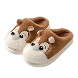 SVMOI Cute Squirrel Plush Slippers Y2K Animal Cotton Stuff Slippers Home Cozy Furry Fluffy Soft Indoor House Shoes (8,Brown)