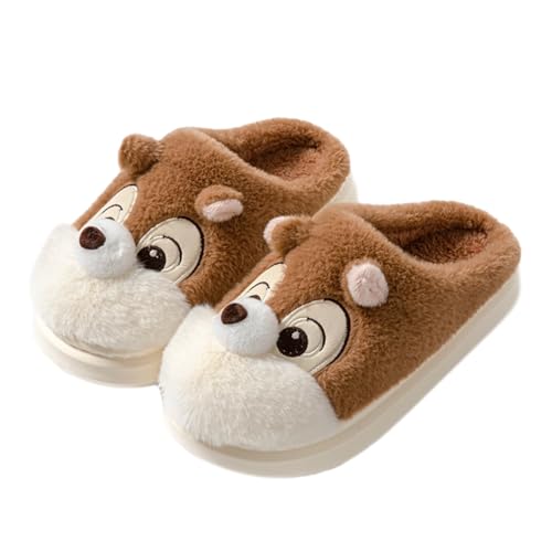 Cute Squirrel Plush Slippers Y2K Animal Cotton Stuff Slippers Home Cozy Furry Fluffy Soft Indoor House Shoes