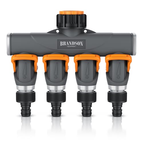 Brandson - Wasserverteiler 3/4 Zoll 4 Fach - 4 Wege Verteiler Wasserhahn - verstärkte Metallgewinden - Garten Wasserschlauch Gartenschlauch