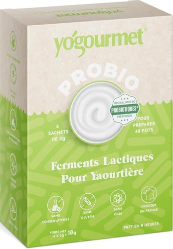 Yogourmet - Ferments Yaourt avec Probiotiques 48 Pots (6 Sachets = 6 Litres) - Faites du yaourt à la maison - Naturel, sans gluten, casher, halal