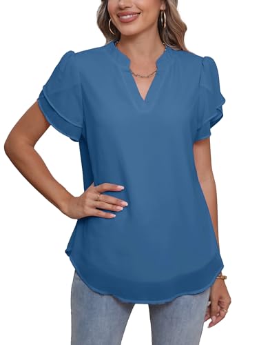 Famulily Sommerliches Chiffon-T-Shirt für Damen, V-Ausschnitt,...