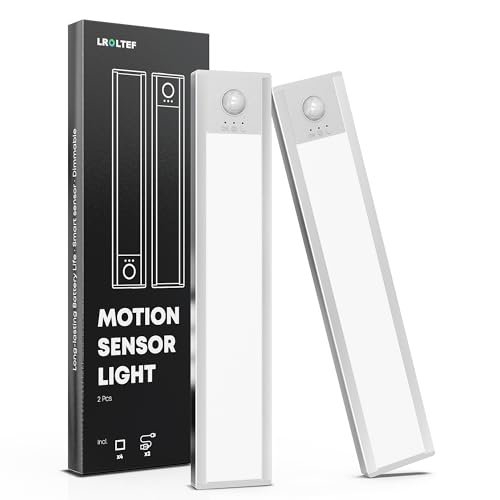 LROLTEF Under Cabinet Lighting, 32 LED Rechargeable Under Cabinet Lights Wireless, 1500mAh Closet Light Indoor, Battery Operated Motion Sensor Light, Dimmable Under Counter Lights for Kitchen,2 Pack