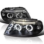 Spec-D Tuning LED Halo Projector Headlights Black Compatible with 2001-2005 VW Passat New Body Style with Stock, Left + Right Pair Headlamps Assembly