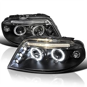Spec-D Tuning LED Halo Projector Headlights Black Compatible with 2001-2005 VW Passat New Body Style with Stock, Left + Right Pair Headlamps Assembly