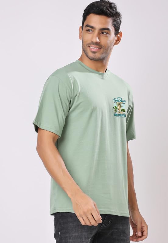 Image of London Hills Men's Cotton Oversized Fit Casual Printed Round Neck, Oversized Drop Shoulder T-Shirt