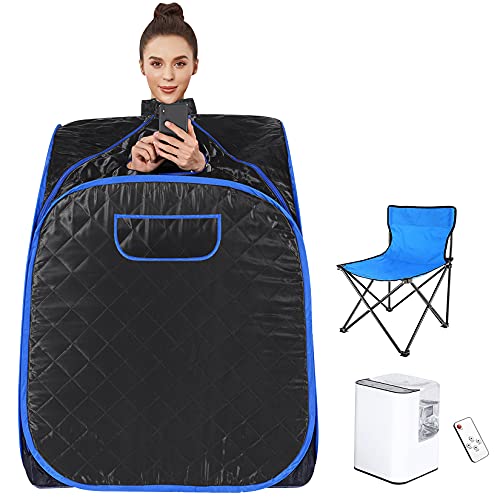 Hurbo Newest Portable Folding steam Sauna Room, Home Sauna spa, Weight Loss Therapy, Full Body Spa Detox Sauna Room with Foldable Chair Timer Remote Contro (31.5 x 31.5 x 40.6inch, Black Blue)
