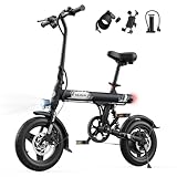 VARUN Bicicleta Electrica Plegable, 14'' Mini Bici Electrica, Batería de 36V 280,8Wh, Motor de 250W, Ebike Ligera para Adultos/Adolescentes, Adecuado para Desplazamientos Urbanos y Compras